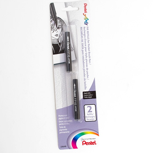 Pentel, Black, Brushes, Art & School, Pocket Pen, Refills, 2 pack, 5296